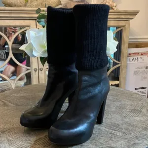 Loeffler Randall Wendy Black Leather Convertible Knit Sock Heeled Boots