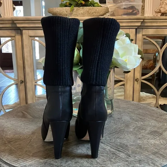Loeffler Randall Wendy Black Leather Convertible Knit Sock Heeled Boots