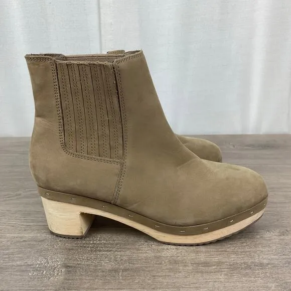 LOFT Beige Suede Leather Wooden Clog Chelsea Boots Sz.8 NWOB