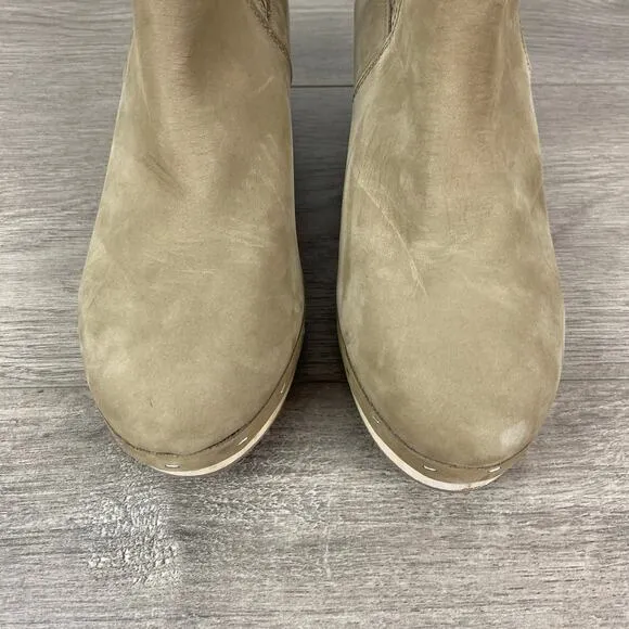 LOFT Beige Suede Leather Wooden Clog Chelsea Boots Sz.8 NWOB