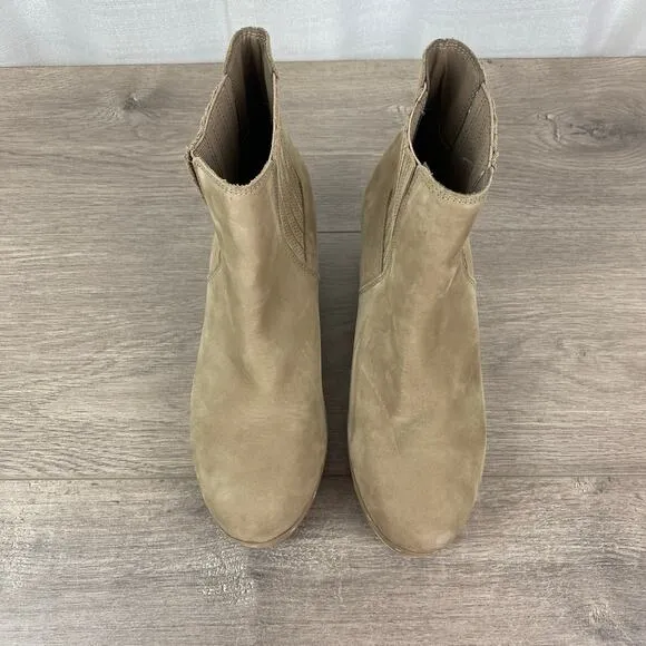 LOFT Beige Suede Leather Wooden Clog Chelsea Boots Sz.8 NWOB