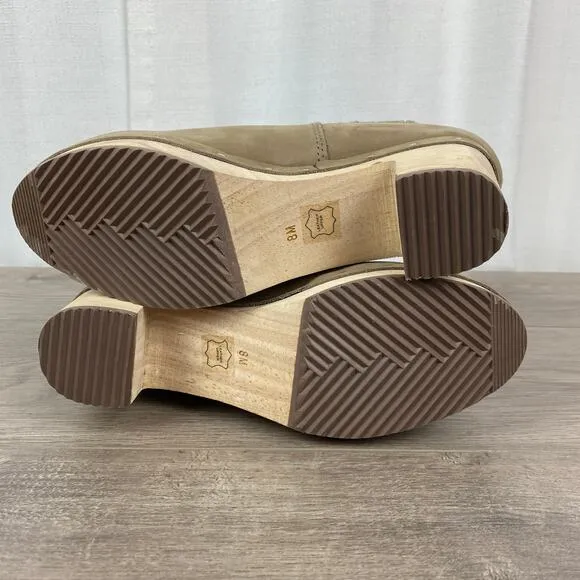 LOFT Beige Suede Leather Wooden Clog Chelsea Boots Sz.8 NWOB