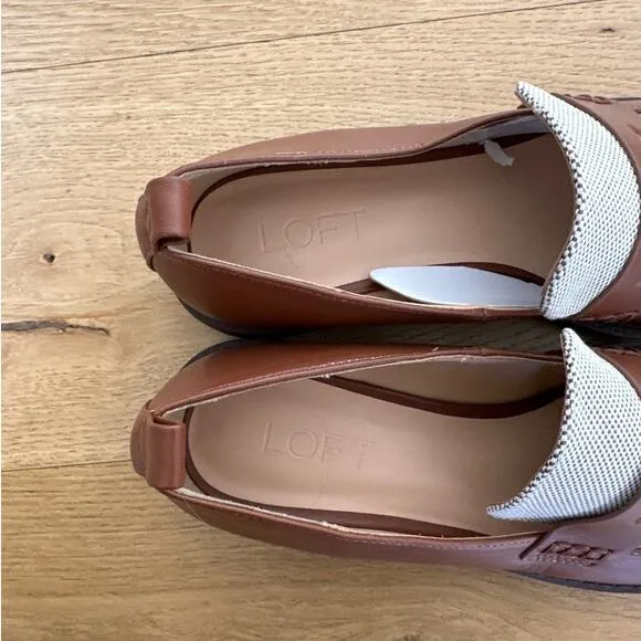 LOFT - Canvas Lug Sole Penny Loafers in Brown &amp; Off White