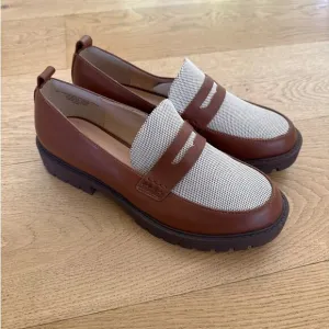 LOFT - Canvas Lug Sole Penny Loafers in Brown &amp; Off White