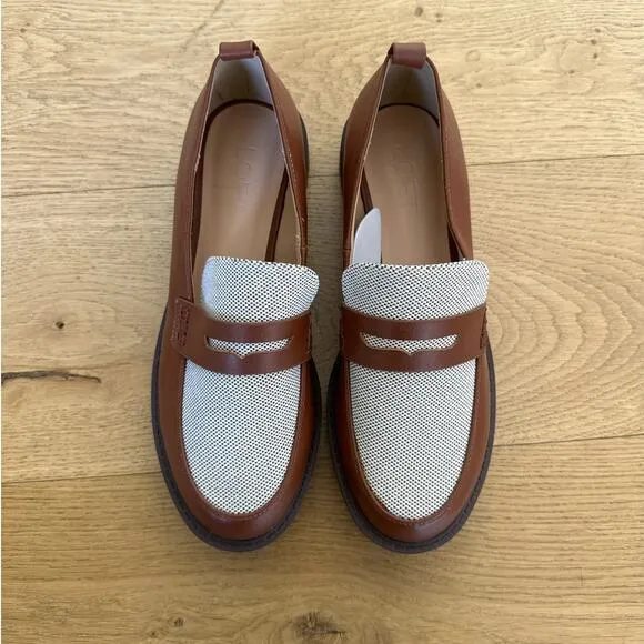 LOFT - Canvas Lug Sole Penny Loafers in Brown &amp; Off White