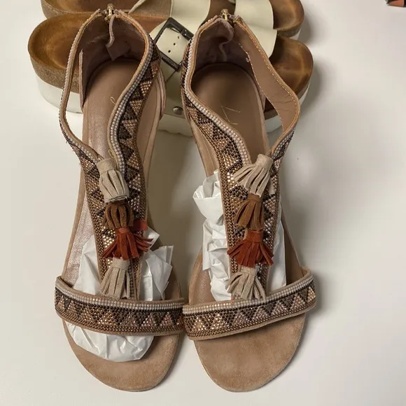 Lola Cruz Ethnic Crystal &amp; Fringes Sandals