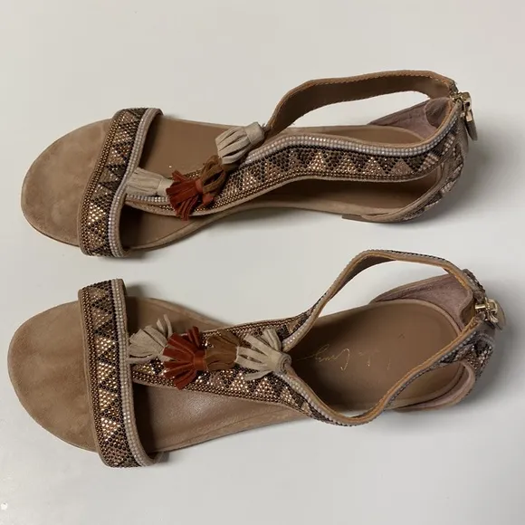 Lola Cruz Ethnic Crystal &amp; Fringes Sandals