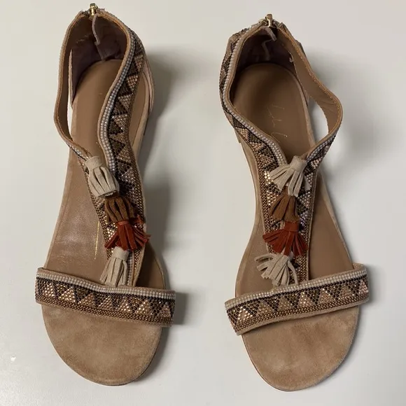 Lola Cruz Ethnic Crystal &amp; Fringes Sandals