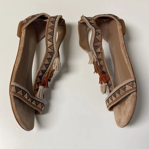 Lola Cruz Ethnic Crystal &amp; Fringes Sandals