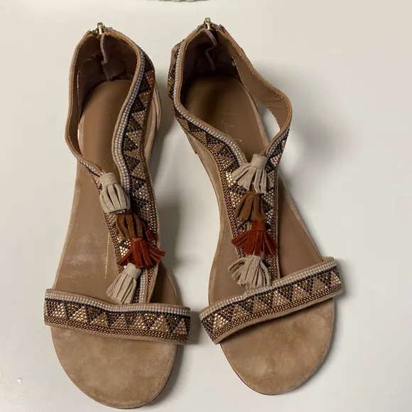 Lola Cruz Ethnic Crystal &amp; Fringes Sandals
