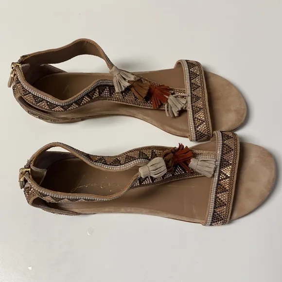Lola Cruz Ethnic Crystal &amp; Fringes Sandals