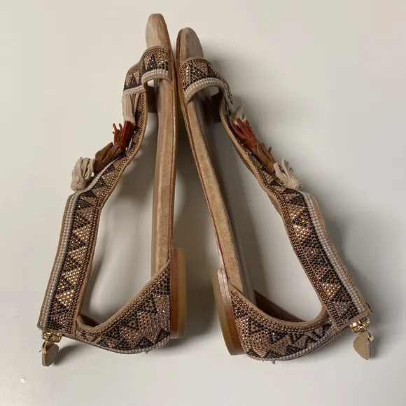 Lola Cruz Ethnic Crystal &amp; Fringes Sandals