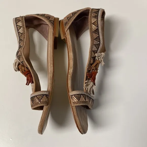 Lola Cruz Ethnic Crystal &amp; Fringes Sandals