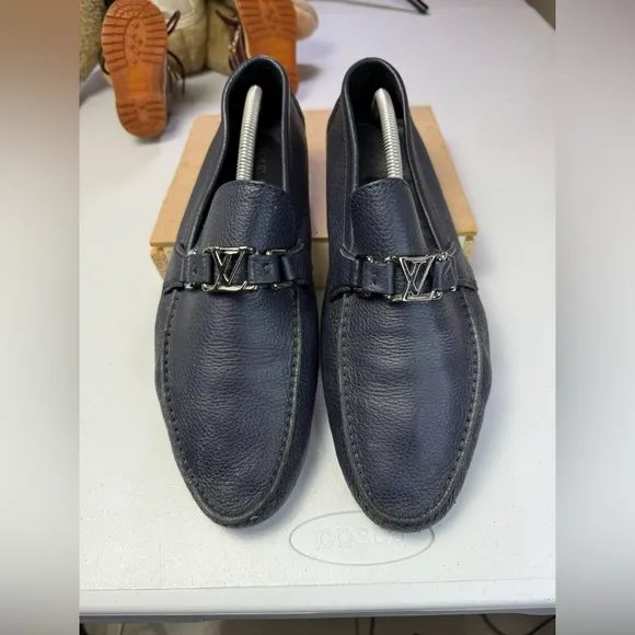 Louis Vuitton Hockenheim Driving Moccasin Loafers Blue Pebble Leather Sz 9