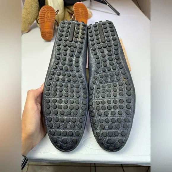 Louis Vuitton Hockenheim Driving Moccasin Loafers Blue Pebble Leather Sz 9