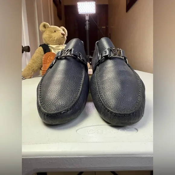 Louis Vuitton Hockenheim Driving Moccasin Loafers Blue Pebble Leather Sz 9
