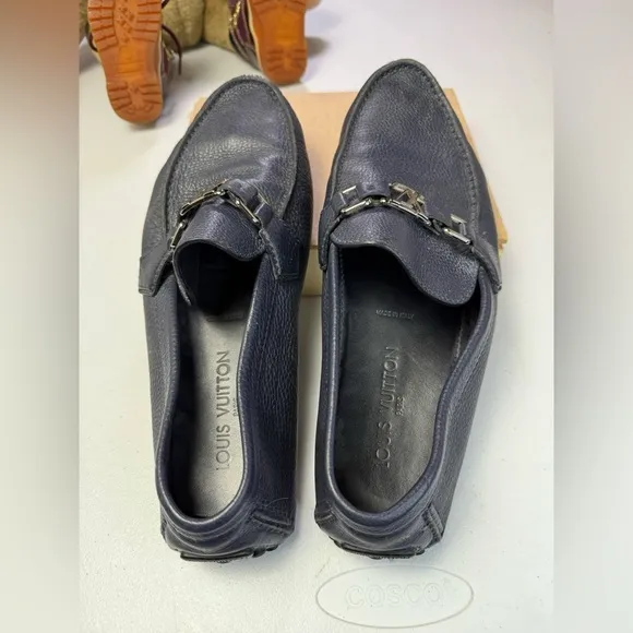 Louis Vuitton Hockenheim Driving Moccasin Loafers Blue Pebble Leather Sz 9