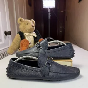 Louis Vuitton Hockenheim Driving Moccasin Loafers Blue Pebble Leather Sz 9