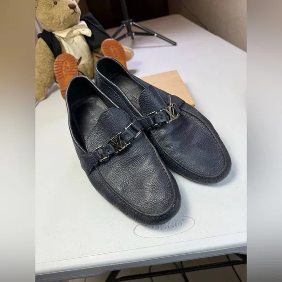 Louis Vuitton Hockenheim Driving Moccasin Loafers Blue Pebble Leather Sz 9