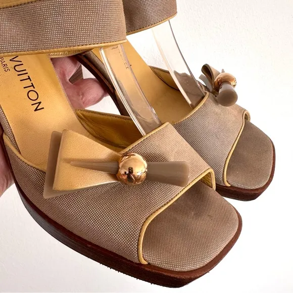 Louis Vuitton LV Vintage Slingback Heels Butter Yellow and tan Size EU 37.5