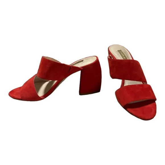 Louise et Cie Lo-Kala Red Suede Leather Heeled Strappy Slide Sandals Size 5 M