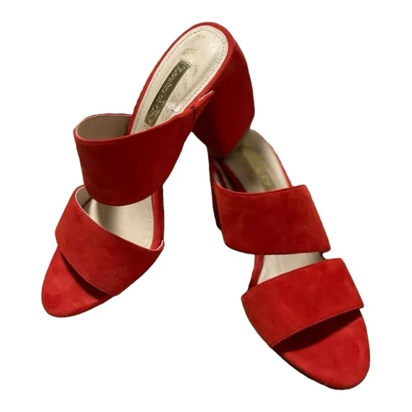 Louise et Cie Lo-Kala Red Suede Leather Heeled Strappy Slide Sandals Size 5 M
