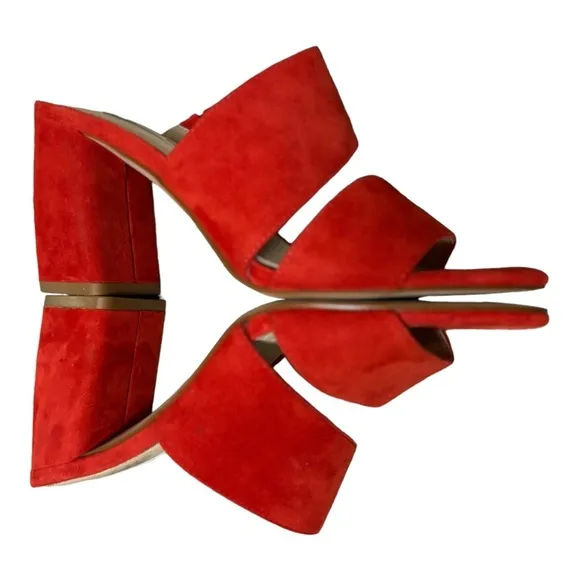Louise et Cie Lo-Kala Red Suede Leather Heeled Strappy Slide Sandals Size 5 M