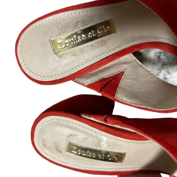 Louise et Cie Lo-Kala Red Suede Leather Heeled Strappy Slide Sandals Size 5 M
