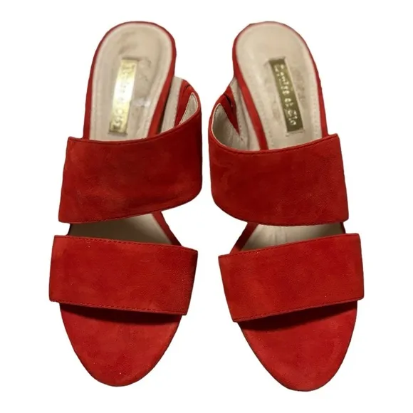Louise et Cie Lo-Kala Red Suede Leather Heeled Strappy Slide Sandals Size 5 M