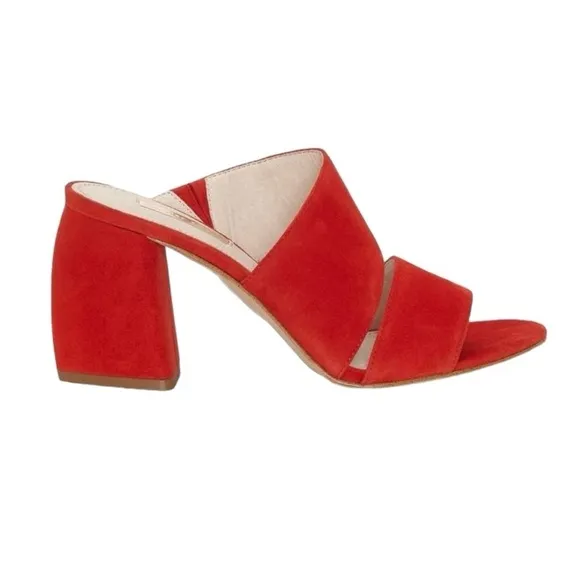 Louise et Cie Lo-Kala Red Suede Leather Heeled Strappy Slide Sandals Size 5 M