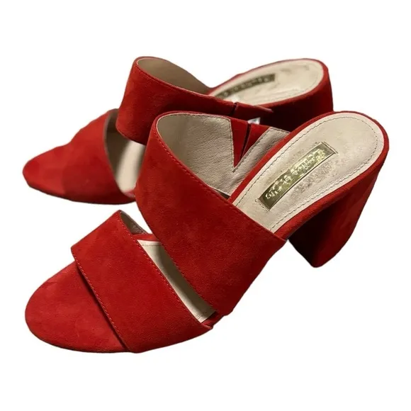 Louise et Cie Lo-Kala Red Suede Leather Heeled Strappy Slide Sandals Size 5 M