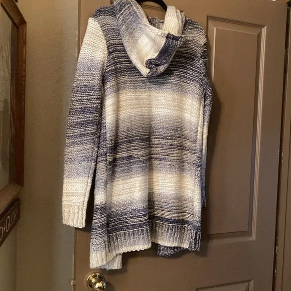 Lovestitch Space Dyed Striped Chunky Knit Open Cardigan Sweater with Hood NWT