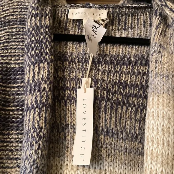 Lovestitch Space Dyed Striped Chunky Knit Open Cardigan Sweater with Hood NWT