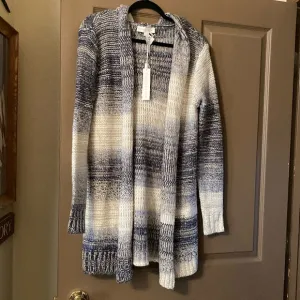 Lovestitch Space Dyed Striped Chunky Knit Open Cardigan Sweater with Hood NWT