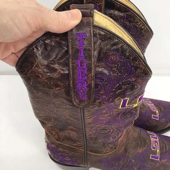 LSU Louisiana State University GameDay 13” Western Distressed Boots Size 6.5