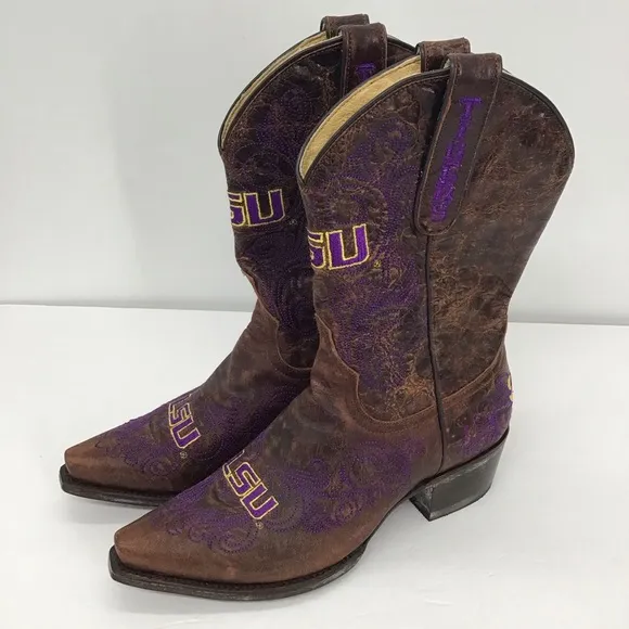 LSU Louisiana State University GameDay 13” Western Distressed Boots Size 6.5
