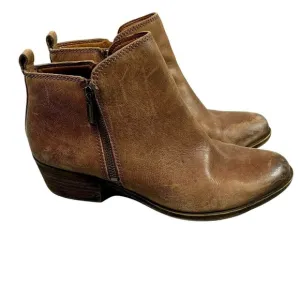 Lucky Brand Basel Boots Ankle Booties size 8.5 Leather Zip Brown Chunky Heel