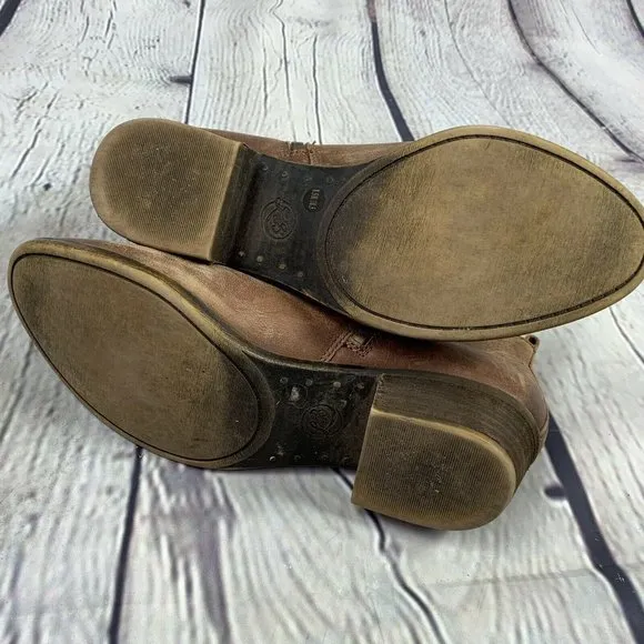 Lucky Brand Basel Boots Ankle Booties size 8.5 Leather Zip Brown Chunky Heel