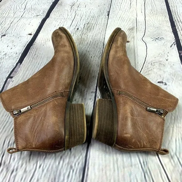 Lucky Brand Basel Boots Ankle Booties size 8.5 Leather Zip Brown Chunky Heel