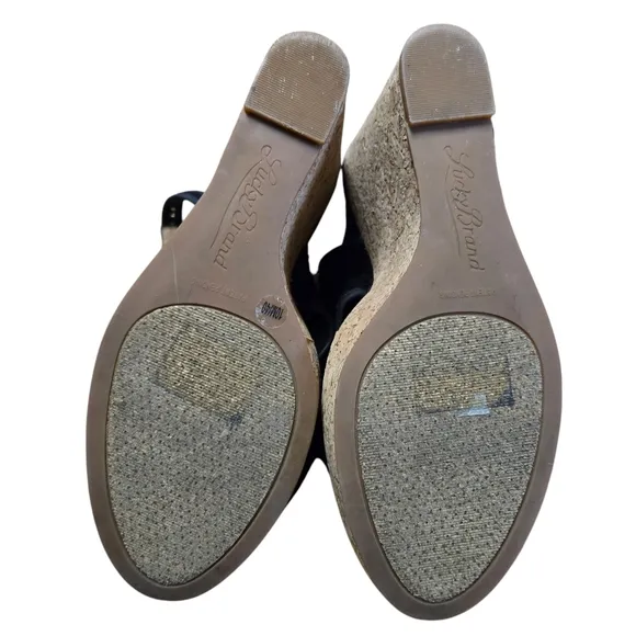 Lucky Brand Black Wedge Sandals with Cork Heel Size 10