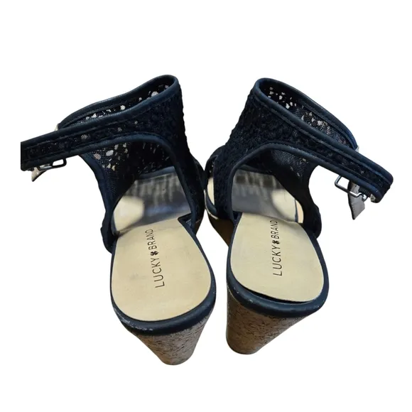 Lucky Brand Black Wedge Sandals with Cork Heel Size 10