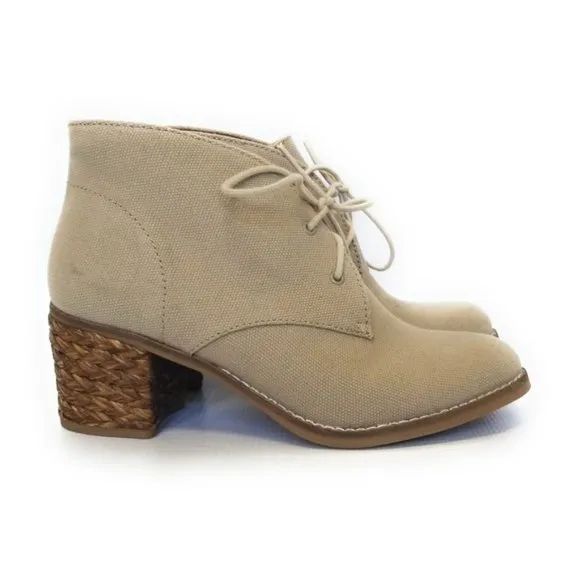 Lucky Brand Hale Canvas Ankle Booties in Natural Tan Womens Size 8