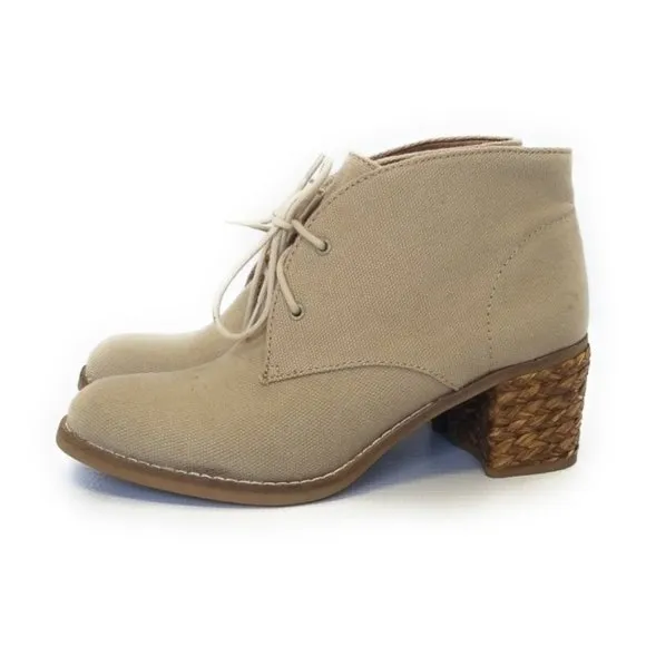 Lucky Brand Hale Canvas Ankle Booties in Natural Tan Womens Size 8