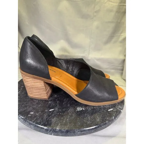 Lucky Brand Raheema Sandals Block Heel D'Orsay Black Leather Women's Size 8.5 US