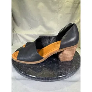 Lucky Brand Raheema Sandals Block Heel D'Orsay Black Leather Women's Size 8.5 US