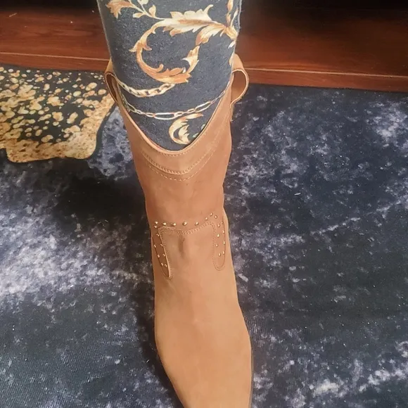 Lucky Brand Studded Western Cowgirl Mid Calf Leather Boots Sz 10M