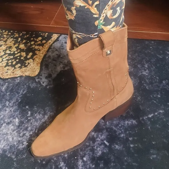 Lucky Brand Studded Western Cowgirl Mid Calf Leather Boots Sz 10M