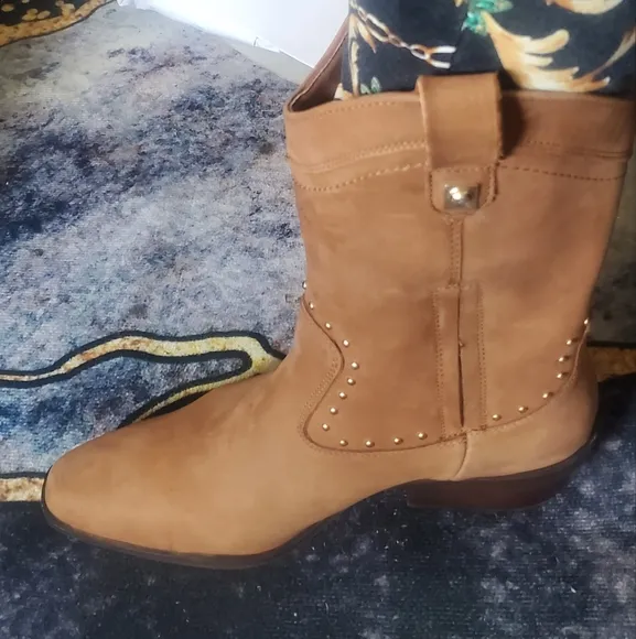 Lucky Brand Studded Western Cowgirl Mid Calf Leather Boots Sz 10M