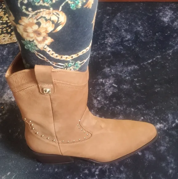 Lucky Brand Studded Western Cowgirl Mid Calf Leather Boots Sz 10M