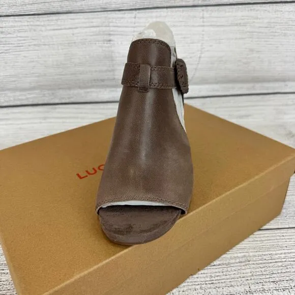Lucky Brand Women's Juliane Coffee Lima Nubuck Block Heel Sandals Size 9.5